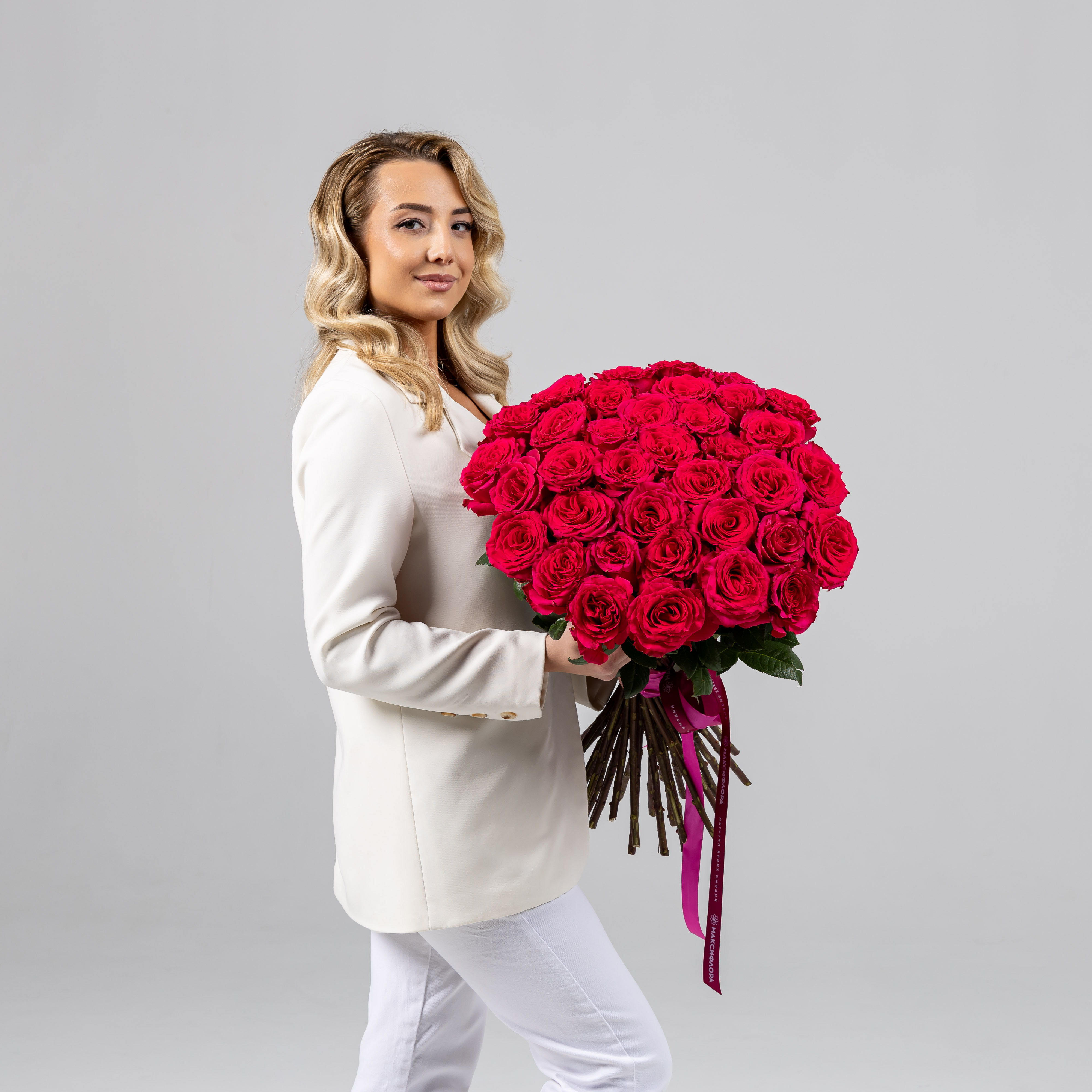 Роза 70 см малиновая 35 шт