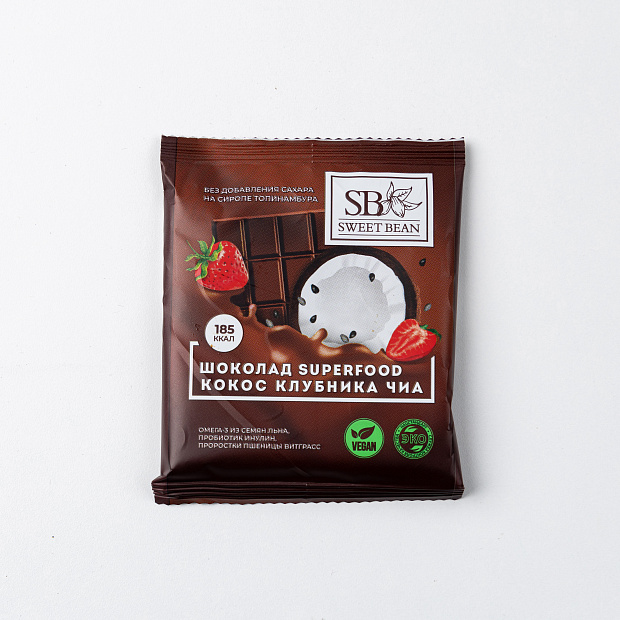 Шоколад SUPERFOOD "На сиропе топинамбура кокос клубника чиа"  1